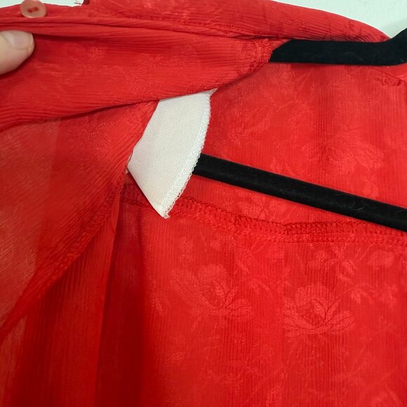 Jonathan Martin | Red Long Sleeve Mock Collar Jacquard Blouse - S - Picture 10 of 13